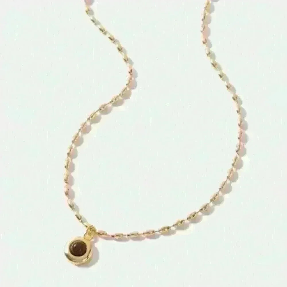 18k Gold Filled Rice Bead Chain Tiger Eye Pendant Necklace